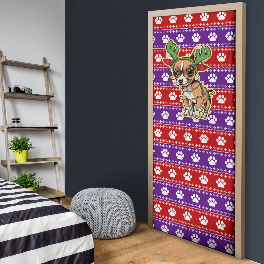 Chihuahua Christmas Door Cover with I’m Not a Chihuahua I’m a Baby Quote and Red Purple Christmas Pattern - Wonder Print Shop