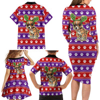 Chihuahua Christmas Family Matching Long Sleeve Bodycon Dress and Hawaiian Shirt with I’m Not a Chihuahua I’m a Baby Quote and Red Purple Christmas Pattern - Wonder Print Shop