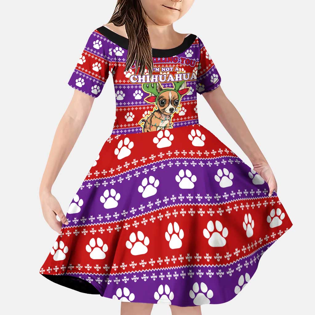 Chihuahua Christmas Family Matching Off The Shoulder Long Sleeve Dress and Hawaiian Shirt with I’m Not a Chihuahua I’m a Baby Quote and Red Purple Christmas Pattern - Wonder Print Shop