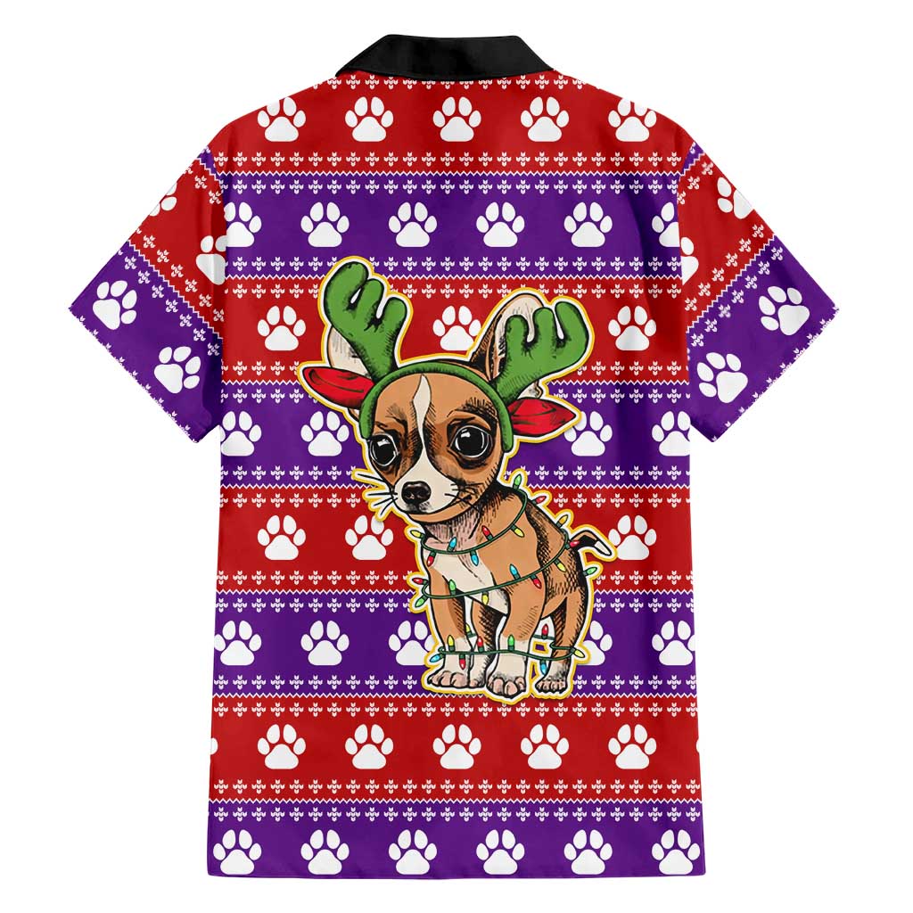 Chihuahua Christmas Family Matching Off The Shoulder Long Sleeve Dress and Hawaiian Shirt with I’m Not a Chihuahua I’m a Baby Quote and Red Purple Christmas Pattern - Wonder Print Shop