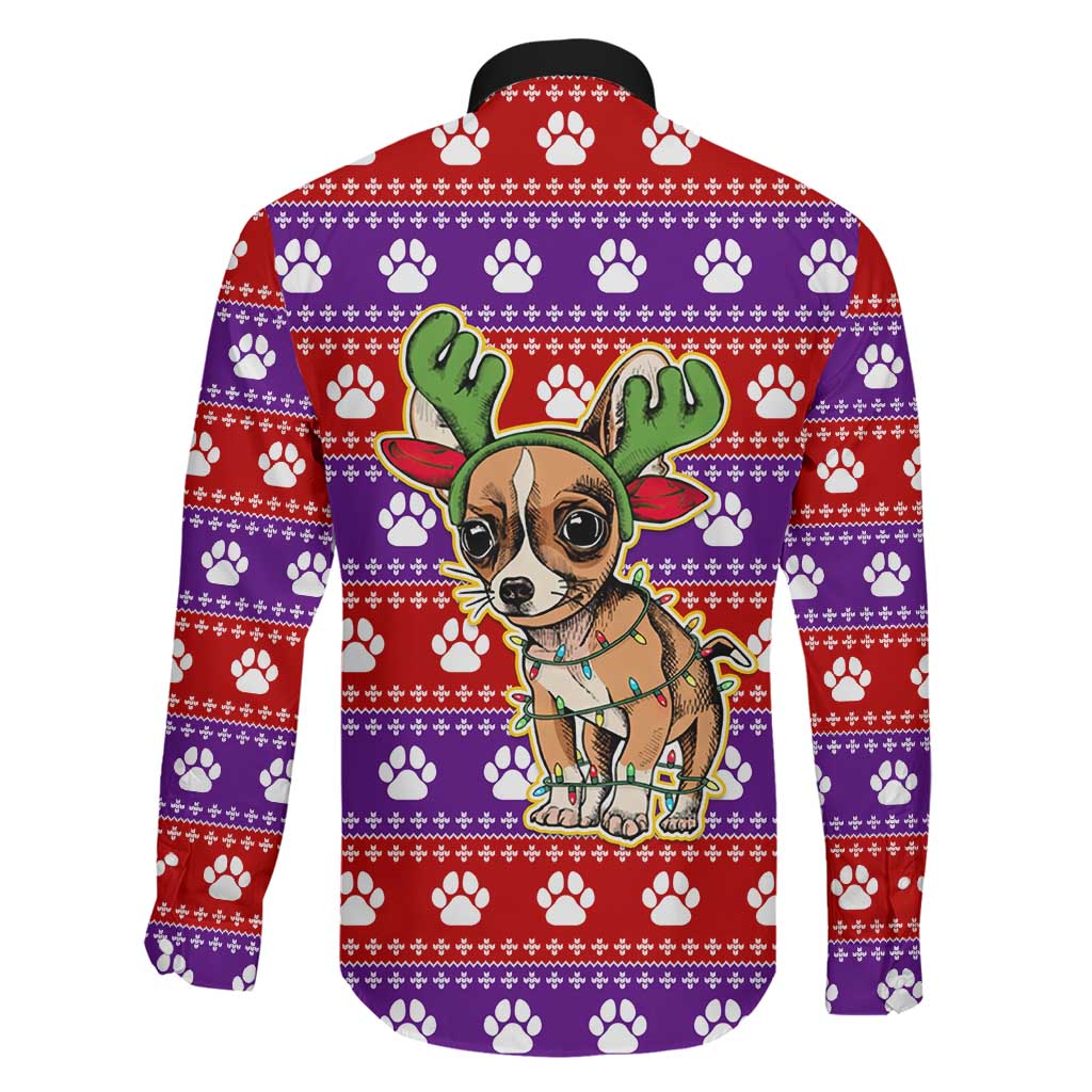Chihuahua Christmas Family Matching Off The Shoulder Long Sleeve Dress and Hawaiian Shirt with I’m Not a Chihuahua I’m a Baby Quote and Red Purple Christmas Pattern - Wonder Print Shop
