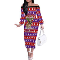 Chihuahua Christmas Family Matching Off The Shoulder Long Sleeve Dress and Hawaiian Shirt with I’m Not a Chihuahua I’m a Baby Quote and Red Purple Christmas Pattern - Wonder Print Shop