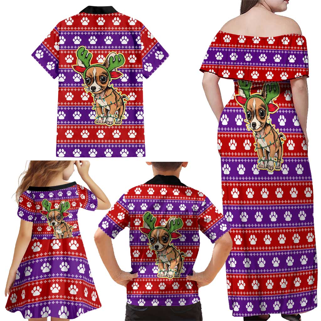 Chihuahua Christmas Family Matching Off Shoulder Maxi Dress and Hawaiian Shirt with I’m Not a Chihuahua I’m a Baby Quote and Red Purple Christmas Pattern - Wonder Print Shop