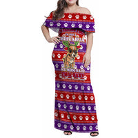 Chihuahua Christmas Family Matching Off Shoulder Maxi Dress and Hawaiian Shirt with I’m Not a Chihuahua I’m a Baby Quote and Red Purple Christmas Pattern - Wonder Print Shop