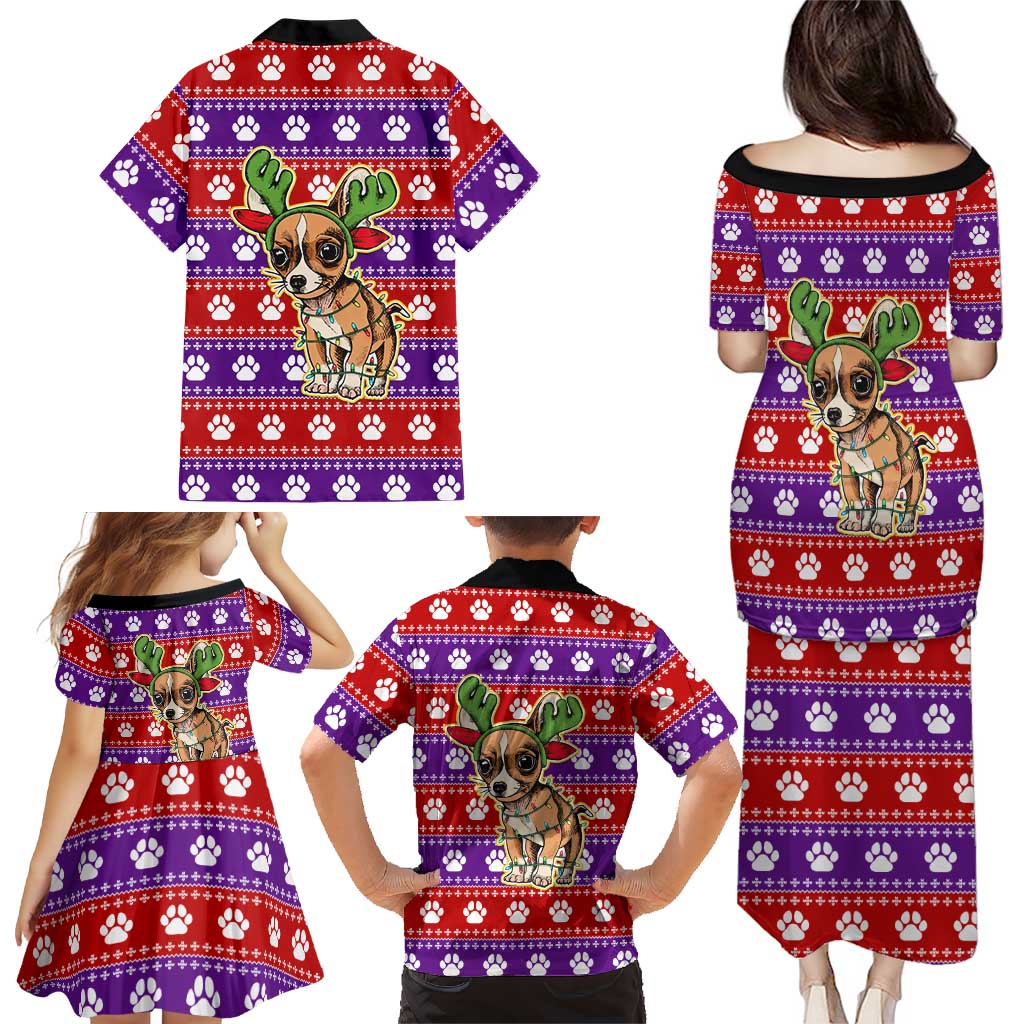 Chihuahua Christmas Family Matching Puletasi and Hawaiian Shirt with I’m Not a Chihuahua I’m a Baby Quote and Red Purple Christmas Pattern - Wonder Print Shop