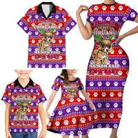 Chihuahua Christmas Family Matching Short Sleeve Bodycon Dress and Hawaiian Shirt with I’m Not a Chihuahua I’m a Baby Quote and Red Purple Christmas Pattern - Wonder Print Shop