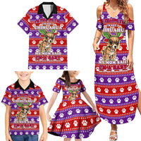 Chihuahua Christmas Family Matching Summer Maxi Dress and Hawaiian Shirt with I’m Not a Chihuahua I’m a Baby Quote and Red Purple Christmas Pattern - Wonder Print Shop