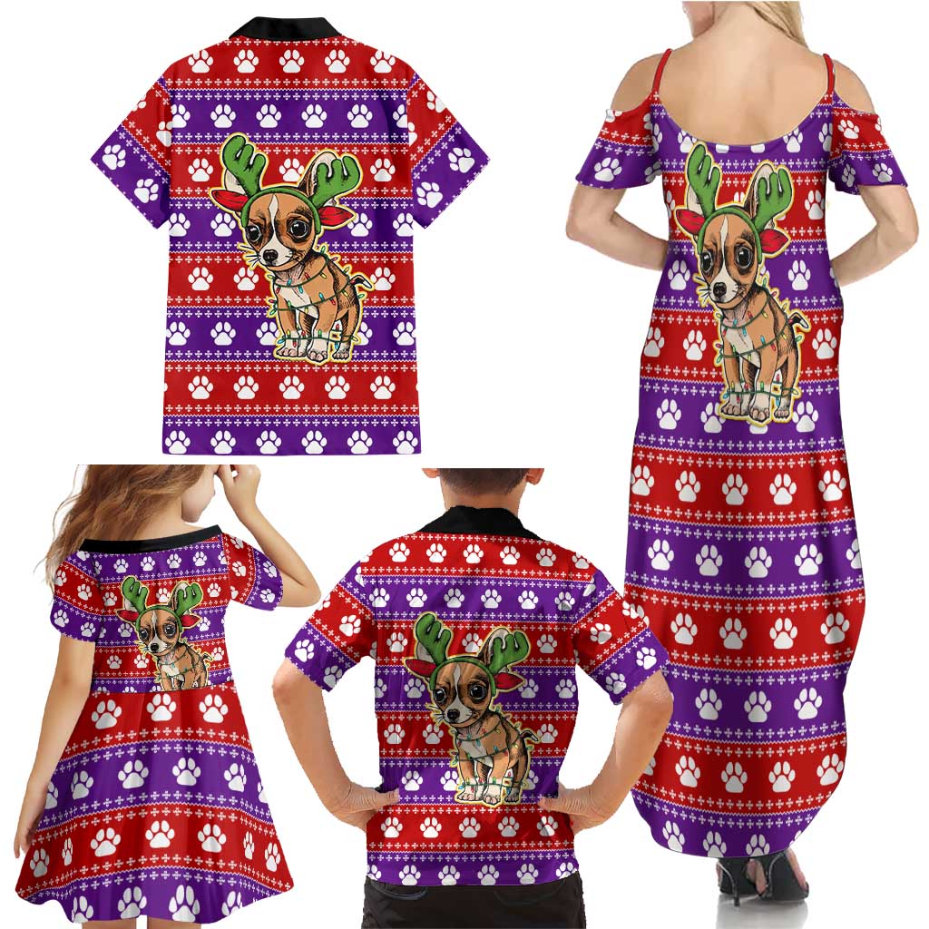 Chihuahua Christmas Family Matching Summer Maxi Dress and Hawaiian Shirt with I’m Not a Chihuahua I’m a Baby Quote and Red Purple Christmas Pattern - Wonder Print Shop