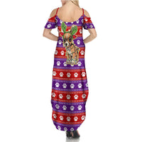 Chihuahua Christmas Family Matching Summer Maxi Dress and Hawaiian Shirt with I’m Not a Chihuahua I’m a Baby Quote and Red Purple Christmas Pattern - Wonder Print Shop
