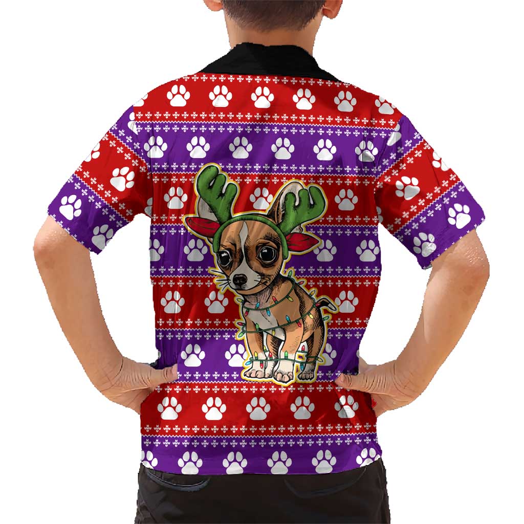 Chihuahua Christmas Family Matching Tank Maxi Dress and Hawaiian Shirt with I’m Not a Chihuahua I’m a Baby Quote and Red Purple Christmas Pattern - Wonder Print Shop