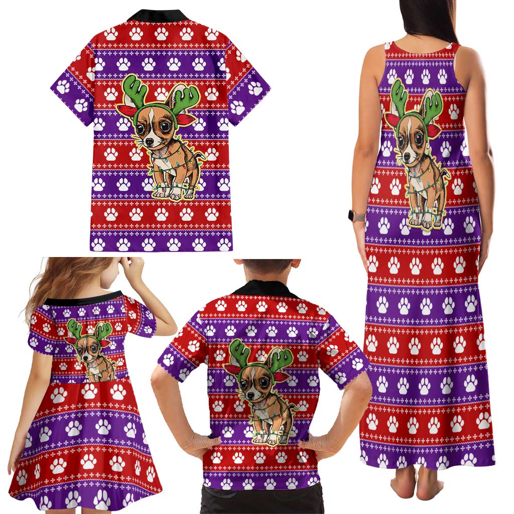 Chihuahua Christmas Family Matching Tank Maxi Dress and Hawaiian Shirt with I’m Not a Chihuahua I’m a Baby Quote and Red Purple Christmas Pattern - Wonder Print Shop