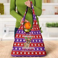 Chihuahua Christmas Grocery Bag with I’m Not a Chihuahua I’m a Baby Quote and Red Purple Christmas Pattern - Wonder Print Shop