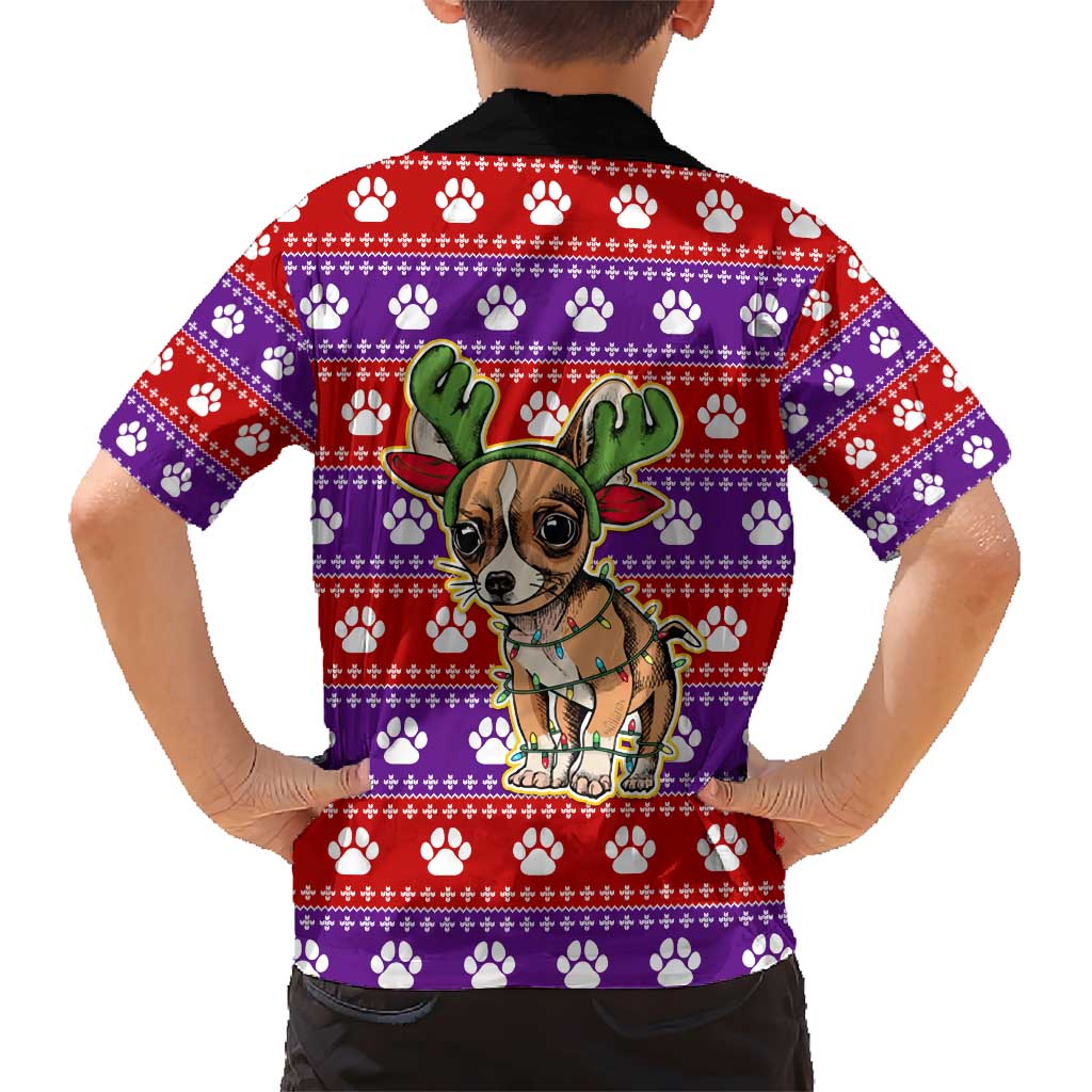 Chihuahua Christmas Hawaiian Shirt with I’m Not a Chihuahua I’m a Baby Quote and Red Purple Christmas Pattern - Wonder Print Shop