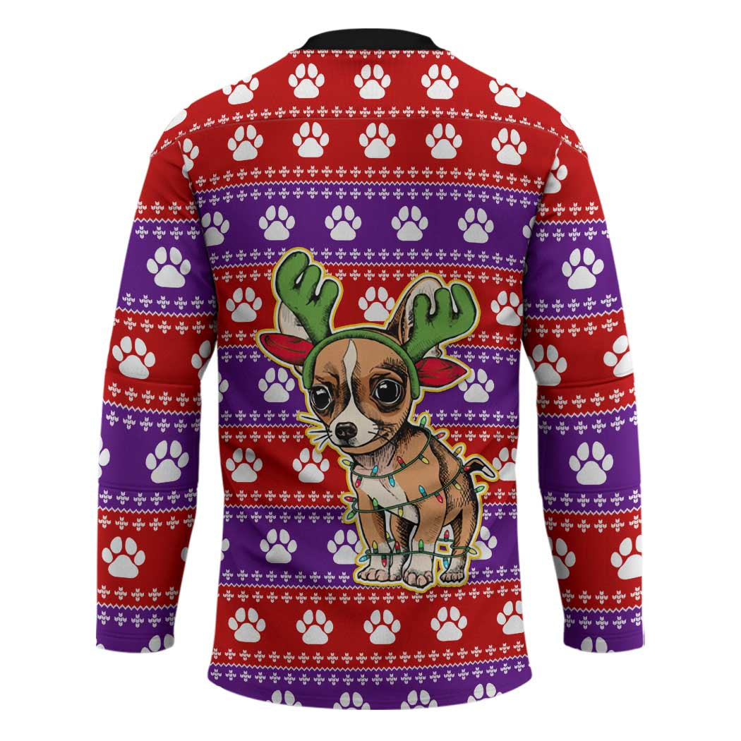 Chihuahua Christmas Hockey Jersey with I’m Not a Chihuahua I’m a Baby Quote and Red Purple Christmas Pattern - Wonder Print Shop