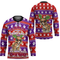 Chihuahua Christmas Hockey Jersey with I’m Not a Chihuahua I’m a Baby Quote and Red Purple Christmas Pattern - Wonder Print Shop