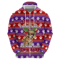 Chihuahua Christmas Hoodie with I’m Not a Chihuahua I’m a Baby Quote and Red Purple Christmas Pattern - Wonder Print Shop