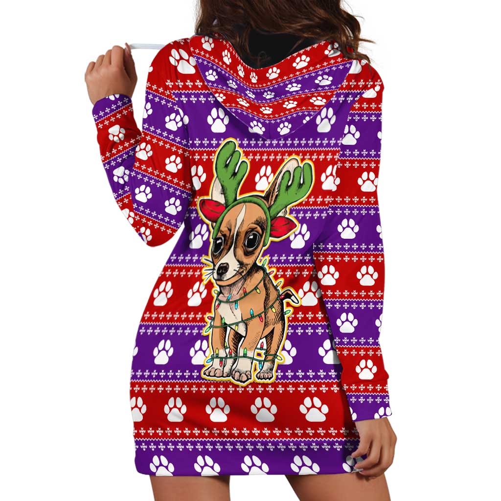Chihuahua Christmas Hoodie Dress with I’m Not a Chihuahua I’m a Baby Quote and Red Purple Christmas Pattern - Wonder Print Shop