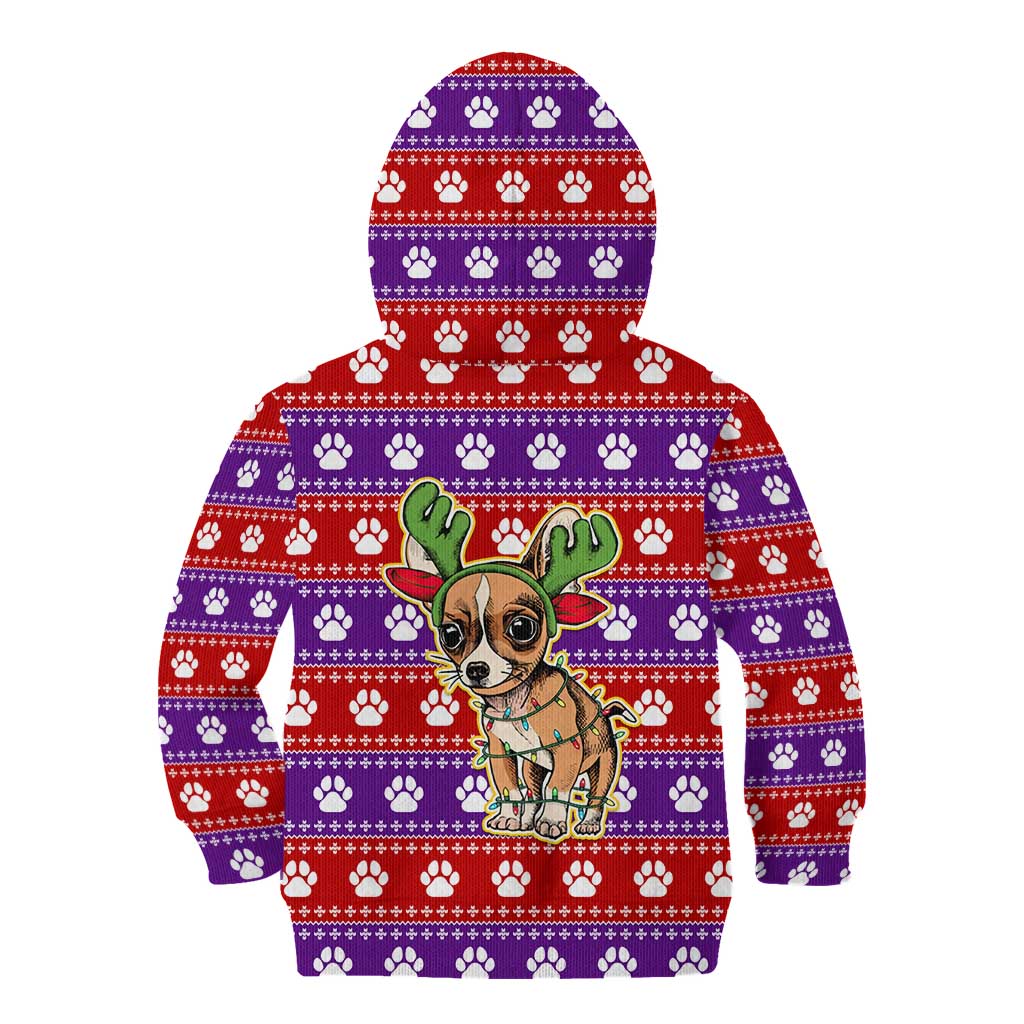 Chihuahua Christmas Kid Hoodie with I’m Not a Chihuahua I’m a Baby Quote and Red Purple Christmas Pattern - Wonder Print Shop