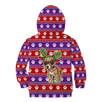 Chihuahua Christmas Kid Hoodie with I’m Not a Chihuahua I’m a Baby Quote and Red Purple Christmas Pattern - Wonder Print Shop