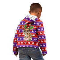 Chihuahua Christmas Kid Hoodie with I’m Not a Chihuahua I’m a Baby Quote and Red Purple Christmas Pattern - Wonder Print Shop