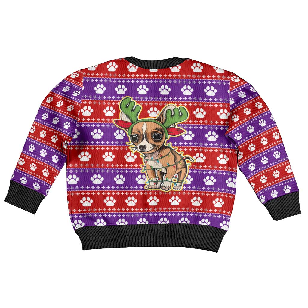 Chihuahua Christmas Kid Ugly Christmas Sweater with I’m Not a Chihuahua I’m a Baby Quote and Red Purple Christmas Pattern - Wonder Print Shop