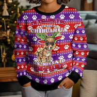 Chihuahua Christmas Kid Ugly Christmas Sweater with I’m Not a Chihuahua I’m a Baby Quote and Red Purple Christmas Pattern - Wonder Print Shop
