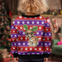Chihuahua Christmas Kid Ugly Christmas Sweater with I’m Not a Chihuahua I’m a Baby Quote and Red Purple Christmas Pattern - Wonder Print Shop
