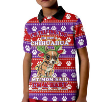Chihuahua Christmas Kid Polo Shirt with I’m Not a Chihuahua I’m a Baby Quote and Red Purple Christmas Pattern - Wonder Print Shop