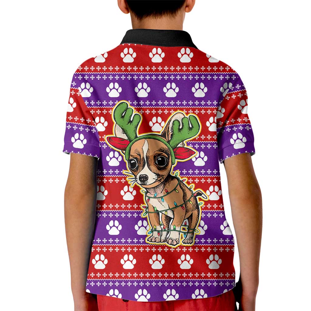 Chihuahua Christmas Kid Polo Shirt with I’m Not a Chihuahua I’m a Baby Quote and Red Purple Christmas Pattern - Wonder Print Shop