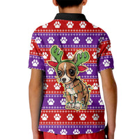 Chihuahua Christmas Kid Polo Shirt with I’m Not a Chihuahua I’m a Baby Quote and Red Purple Christmas Pattern - Wonder Print Shop