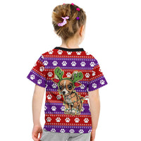 Chihuahua Christmas Kid T Shirt with I’m Not a Chihuahua I’m a Baby Quote and Red Purple Christmas Pattern - Wonder Print Shop