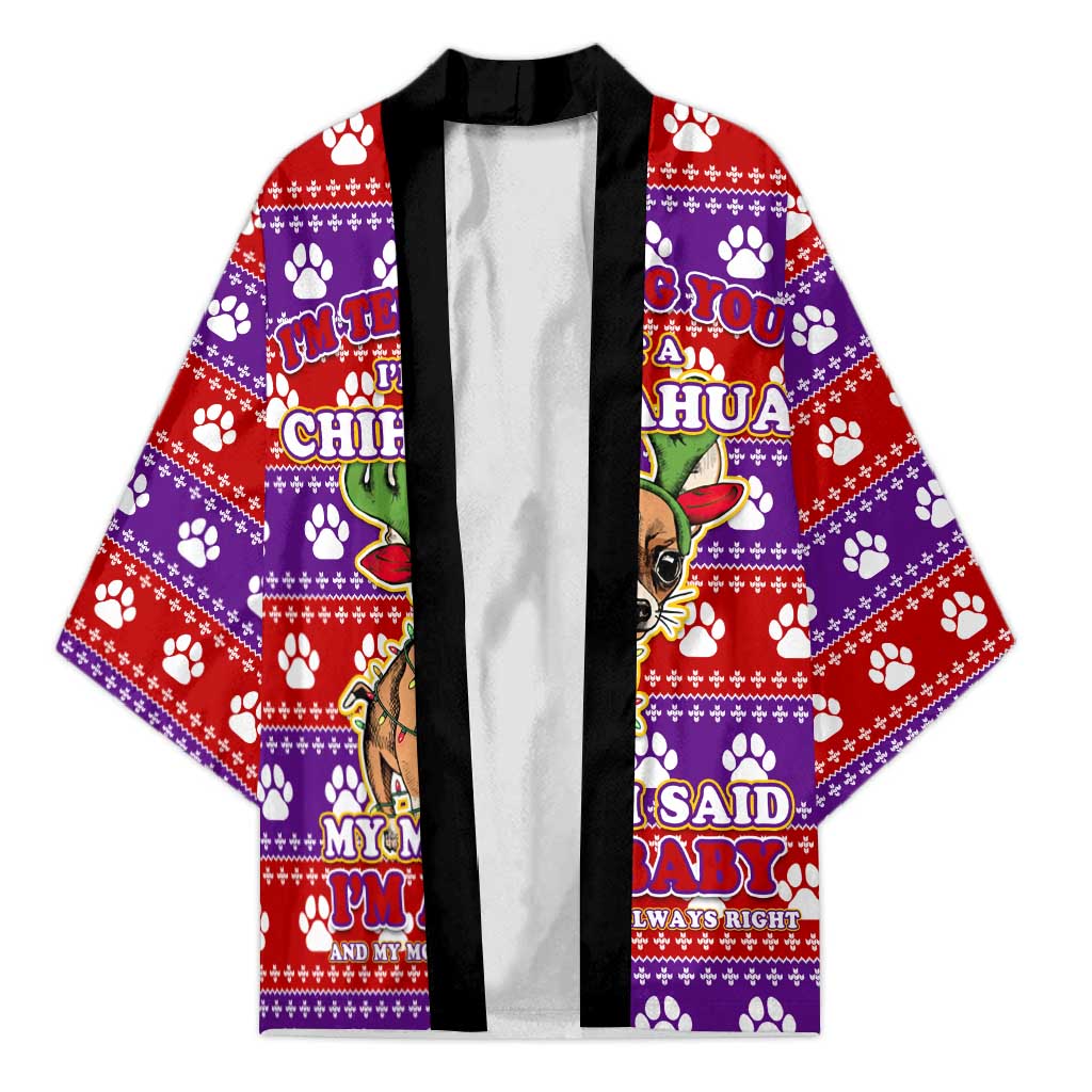 Chihuahua Christmas Kimono with I’m Not a Chihuahua I’m a Baby Quote and Red Purple Christmas Pattern - Wonder Print Shop