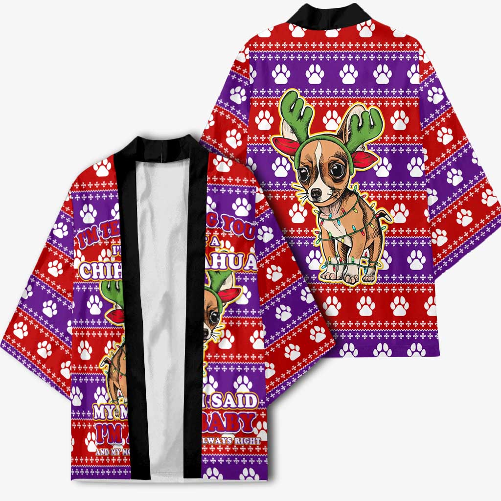 Chihuahua Christmas Kimono with I’m Not a Chihuahua I’m a Baby Quote and Red Purple Christmas Pattern - Wonder Print Shop