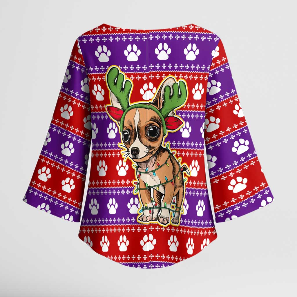 Chihuahua Christmas Kimono Sleeve Blouse with I’m Not a Chihuahua I’m a Baby Quote and Red Purple Christmas Pattern - Wonder Print Shop