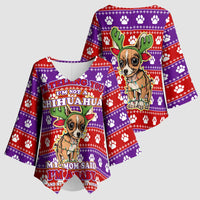 Chihuahua Christmas Kimono Sleeve Blouse with I’m Not a Chihuahua I’m a Baby Quote and Red Purple Christmas Pattern - Wonder Print Shop