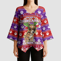 Chihuahua Christmas Kimono Sleeve Blouse with I’m Not a Chihuahua I’m a Baby Quote and Red Purple Christmas Pattern - Wonder Print Shop