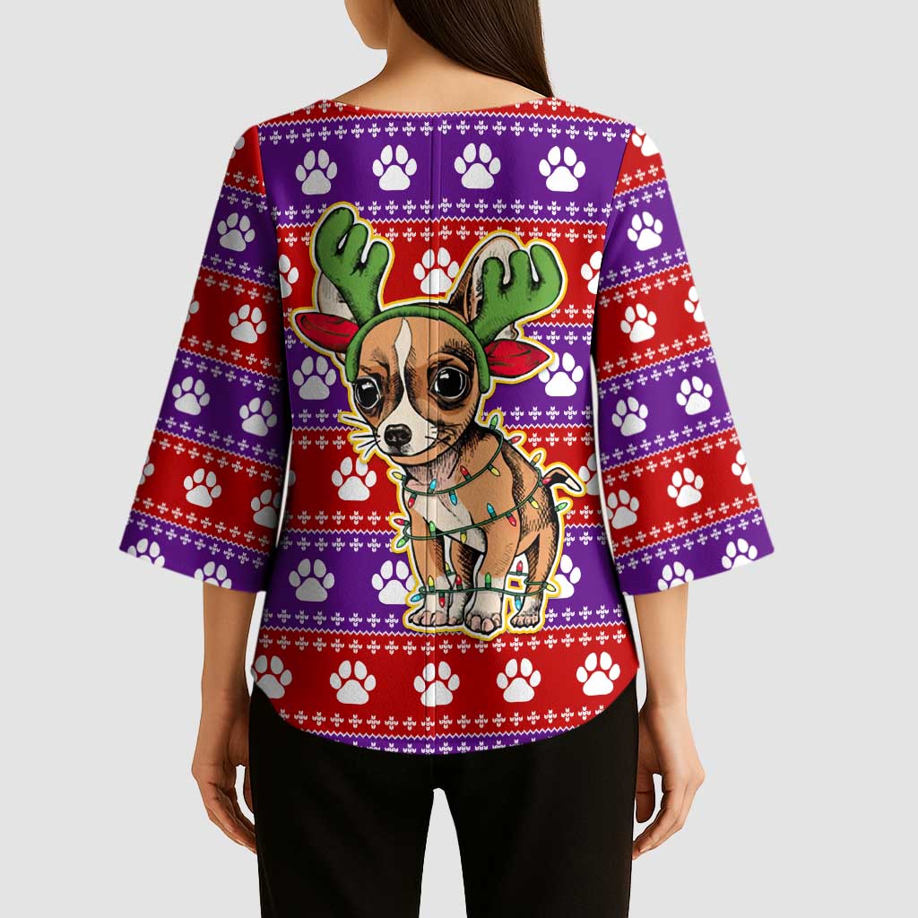 Chihuahua Christmas Kimono Sleeve Blouse with I’m Not a Chihuahua I’m a Baby Quote and Red Purple Christmas Pattern - Wonder Print Shop
