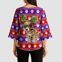 Chihuahua Christmas Kimono Sleeve Blouse with I’m Not a Chihuahua I’m a Baby Quote and Red Purple Christmas Pattern - Wonder Print Shop