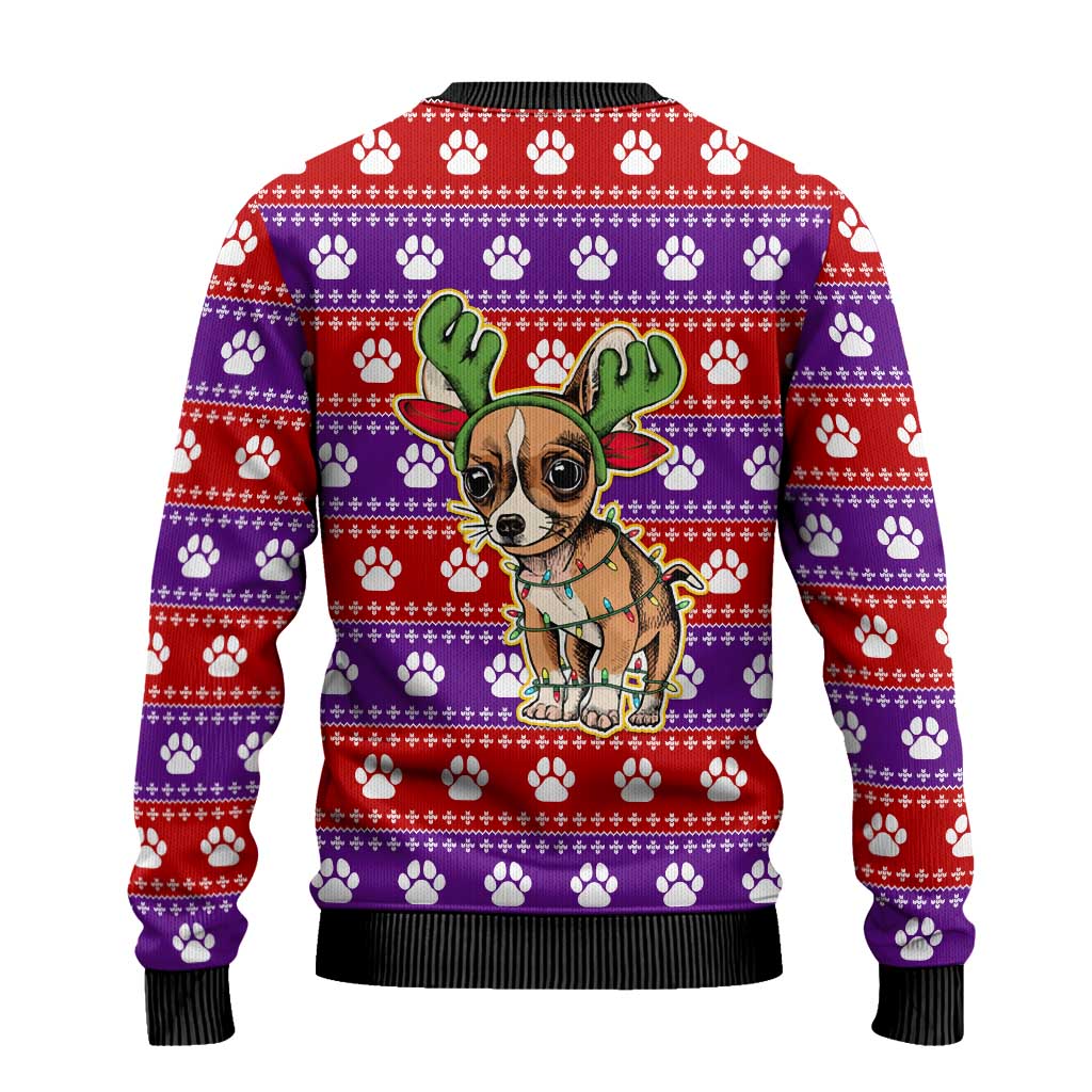 Chihuahua Christmas Ugly Christmas Sweater with I’m Not a Chihuahua I’m a Baby Quote and Red Purple Christmas Pattern - Wonder Print Shop