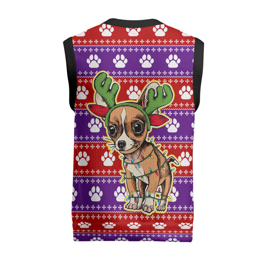 Chihuahua Christmas Knitted V-Neck Vest with I’m Not a Chihuahua I’m a Baby Quote and Red Purple Christmas Pattern - Wonder Print Shop