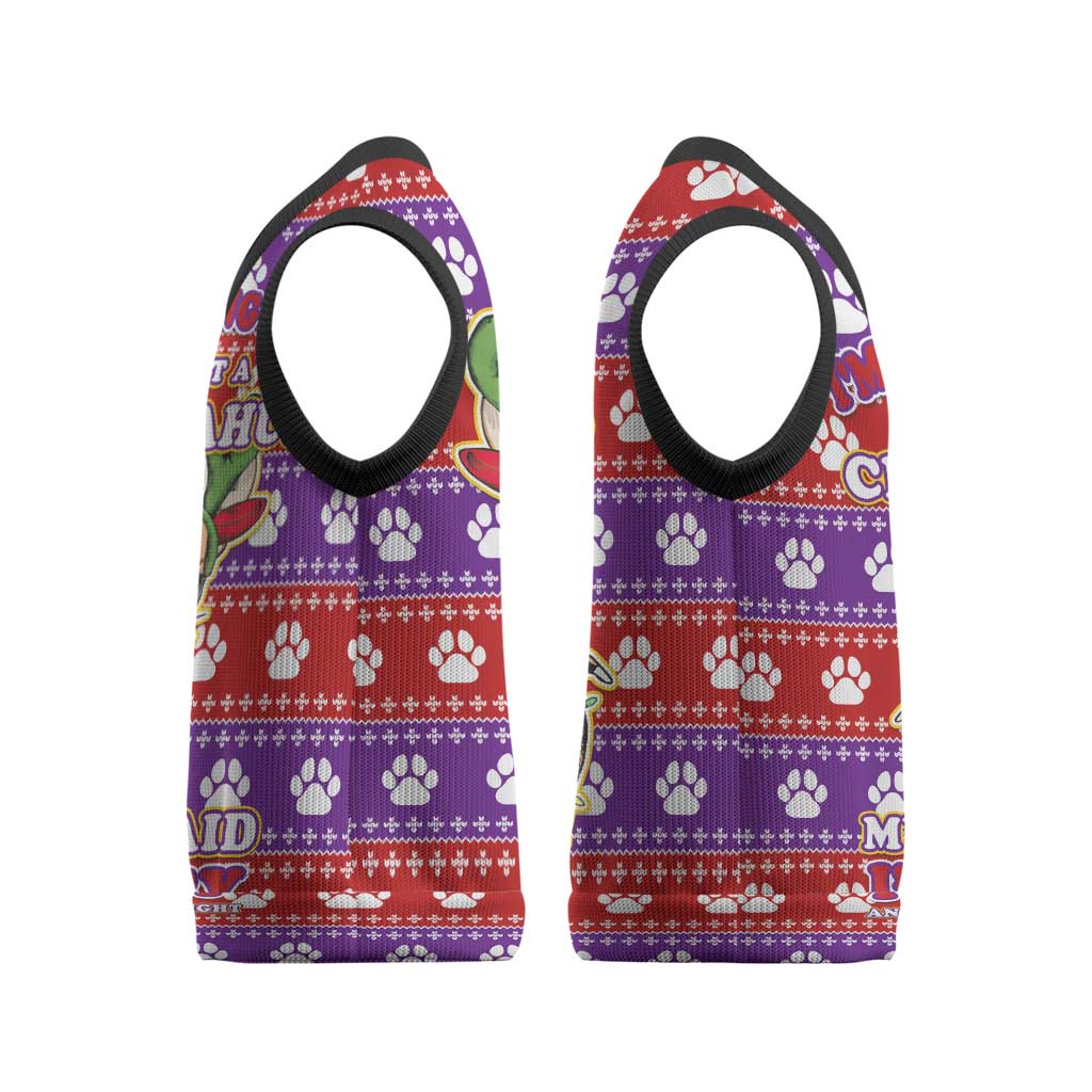 Chihuahua Christmas Knitted V-Neck Vest with I’m Not a Chihuahua I’m a Baby Quote and Red Purple Christmas Pattern - Wonder Print Shop