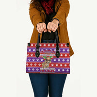 Chihuahua Christmas Leather Bag with I’m Not a Chihuahua I’m a Baby Quote and Red Purple Christmas Pattern - Wonder Print Shop
