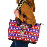 Chihuahua Christmas Leather Tote Bag with I’m Not a Chihuahua I’m a Baby Quote and Red Purple Christmas Pattern - Wonder Print Shop