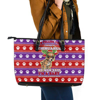 Chihuahua Christmas Leather Tote Bag with I’m Not a Chihuahua I’m a Baby Quote and Red Purple Christmas Pattern - Wonder Print Shop