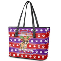 Chihuahua Christmas Leather Tote Bag with I’m Not a Chihuahua I’m a Baby Quote and Red Purple Christmas Pattern - Wonder Print Shop