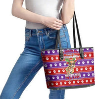 Chihuahua Christmas Leather Tote Bag with I’m Not a Chihuahua I’m a Baby Quote and Red Purple Christmas Pattern - Wonder Print Shop