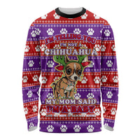 Chihuahua Christmas Long Sleeve Shirt with I’m Not a Chihuahua I’m a Baby Quote and Red Purple Christmas Pattern - Wonder Print Shop