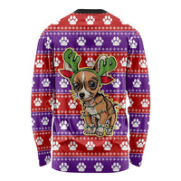 Chihuahua Christmas Long Sleeve Shirt with I’m Not a Chihuahua I’m a Baby Quote and Red Purple Christmas Pattern - Wonder Print Shop