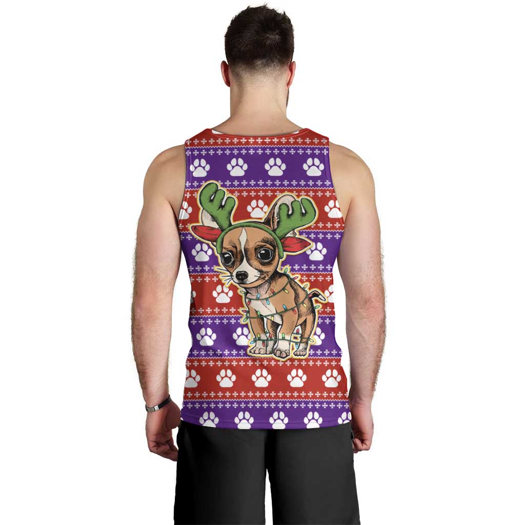 Chihuahua Christmas Men Tank Top with I’m Not a Chihuahua I’m a Baby Quote and Red Purple Christmas Pattern - Wonder Print Shop