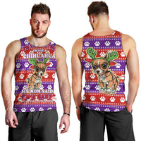 Chihuahua Christmas Men Tank Top with I’m Not a Chihuahua I’m a Baby Quote and Red Purple Christmas Pattern - Wonder Print Shop